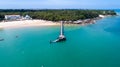 Aerial view of La plage des Dames wooden deck, Noirmoutier island