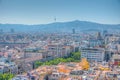 Aerial view of La Rambla boulevard in Barcelona, Spain