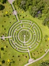 Aerial view of labyrinth and trees at botanical garden