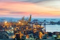 Aerial view of Laem chabang cargo container port in evening