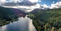 Aerial view of Laggan with swing bridge in the Great Glen above Loch Oich in the scottish highlands - United Kingdom