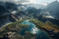 Aerial view of Lago Antorno, Dolomites, Lake mountain landscape Royalty Free Stock Photo