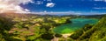 Aerial view of Lagoa das Furnas located on the Azorean island of Sao Miguel, Azores, Portugal. Lake Furnas (Lagoa das Furnas) on Royalty Free Stock Photo