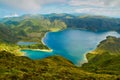 Aerial view of Lagoa do Fogo crater lake located on Sao Miguel island