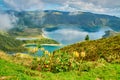 Aerial view of Lagoa do Fogo crater lake located on Sao Miguel island