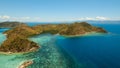 Aerial view tropical lagoon,sea, beach. Tropical island. Busuanga, Palawan, Philippines.