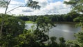 Aerial view of the lagoon in the Perla park on the outskirts of the city of Nueva Loja, also known as Lago Agrio