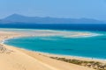 Aerial view of the lagoon on Sotavento Beach in Fuerteventura, S