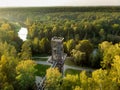 Aerial view of Laju takas, tree-canopy trail complex with a walkway, an information center and observation tower, Anyksciai,