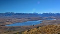 Aerial view of Lake Alexandrina, surrounded by mountain ranges in Canterbury