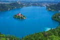 Aerial view of Lake Bled, Alps, Slovenia, Europe Royalty Free Stock Photo