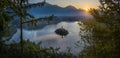 Aerial view of Lake Bled Alps Slovenia Europe. Mountain alpine lake. Royalty Free Stock Photo