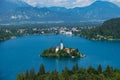 Aerial view of Lake Bled, Alps, Slovenia, Europe Royalty Free Stock Photo