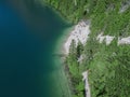 Aerial view of the Lake Braies, Pragser Wildsee is a lake in the Prags Dolomites in South Tyrol, Italy. Royalty Free Stock Photo