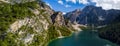 Aerial view of the Lake Braies, Pragser Wildsee is a lake in the Prags Dolomites in South Tyrol, Italy. Royalty Free Stock Photo