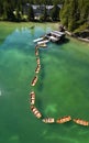 Aerial view of the Lake Braies, Pragser Wildsee is a lake in the Prags Dolomites in South Tyrol, Italy Royalty Free Stock Photo