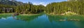 Aerial view of the Lake Braies, Pragser Wildsee is a lake in the Prags Dolomites in South Tyrol, Italy Royalty Free Stock Photo