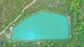 Aerial view of lake From the drone with professional camera takes pictures of the lake in forest. Royalty Free Stock Photo