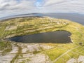 Aerial view of lake and farm fields in Inisheer Island