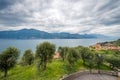 Aerial View of the Lake Garda from the small village of Castelletto di Brenzone Italy Royalty Free Stock Photo