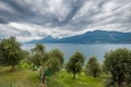 Aerial View of the Lake Garda from the small village of Castelletto di Brenzone Italy Royalty Free Stock Photo