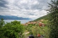 Aerial view of the Lake Garda with the village of Castelletto di Brenzone - Veneto Italy Royalty Free Stock Photo