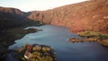 Aerial View of Lake Gougane Barra and Saint Finbarr`s Church at Sunrise, County Cork