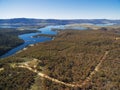 Aerial view of Lake Jindabyne and Snowy River on bright sunny da Royalty Free Stock Photo