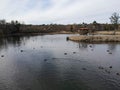 Aerial view of lake at the Kit Carson Park, municipal park in Escondido