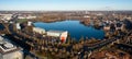 Aerial view of the lake at lakeside Village in Doncaster, UK