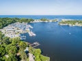 Aerial view of Lake Macatawa and Lake Michigan Marina Royalty Free Stock Photo