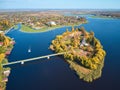 Aerial view of the lake and the monastery island from Snagov Royalty Free Stock Photo