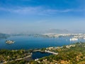 Aerial view of Lake Pichola with Lake Palace (Jag Niwas) and Jag