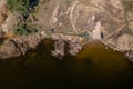 Aerial view of the lake shore and fishing spot Royalty Free Stock Photo