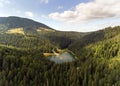 Aerial view of Lake Synevir in Carpathian Mountains in Ukraine