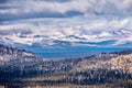 Aerial view of Lake Tahoe on a stormy day, Sierra mountains, California Royalty Free Stock Photo