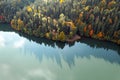 Aerial view on lake with turquoise water in Carpathian Mountains Royalty Free Stock Photo