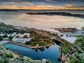 Aerial view from Lake Vouliagmeni during sunset