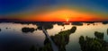 Aerial view of lakes and forest at sunset in Kangasala, Finland