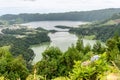 Lakes of Sete Cidades from the Miradouro da Vista do Rei on the island of Sao Miguel in the Azores, Portugal Royalty Free Stock Photo