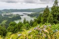 Lakes of Sete Cidades from the Miradouro da Vista do Rei on the island of Sao Miguel in the Azores, Portugal Royalty Free Stock Photo