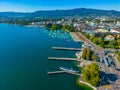 Aerial view of lakeside promenade of the Zuerich lake in switzer