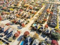 Aerial view lakeside subdivision with large house and colorful autumn leaves near Dallas Royalty Free Stock Photo