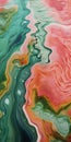 Biomorphic Abstraction: Ocean And Sea With Green And Pink Ridges