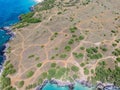 Aerial view at land with multiple trails and roads near Waialea beach, Big Island, Hawaii