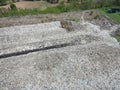 Aerial view landfill garbage waste huge dump environmental pollution problem, Top view on plastic and other industrial waste