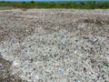 Aerial view landfill garbage waste huge dump environmental pollution problem, Top view on plastic and other industrial waste