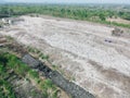 Aerial view landfill garbage waste huge dump environmental pollution problem, Top view on plastic and other industrial waste