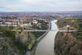 Aerial view of the landmark of Bristol, Clifton Suspension Bridge and Clifton Observatory Royalty Free Stock Photo