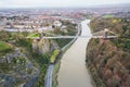 Aerial view of the landmark of Bristol, Clifton Suspension Bridge and Clifton Observatory Royalty Free Stock Photo